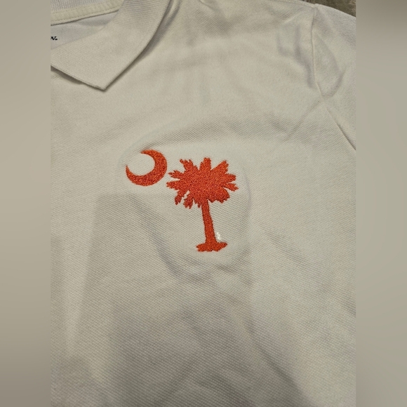 Croft & Barrow Classic White Polo Embroidered Orange Palmento Moon Top Shirt XL - Picture 2 of 10